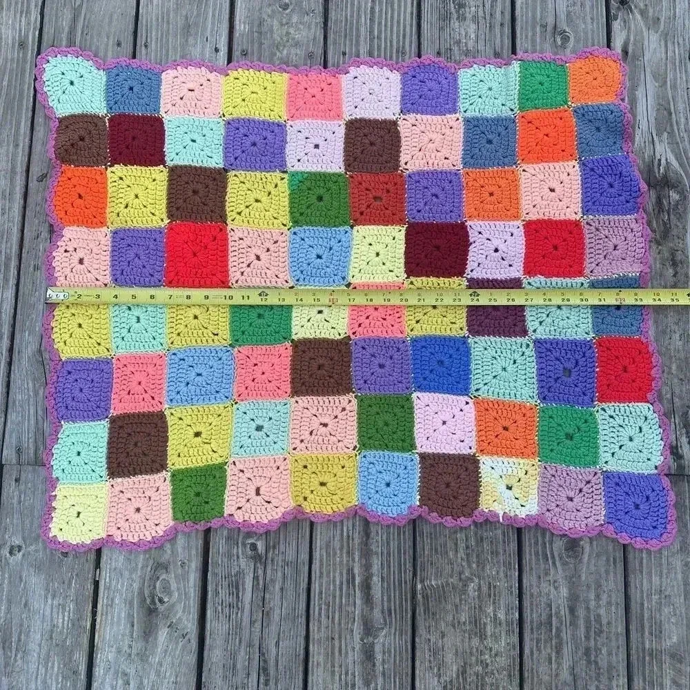 Handmade Crochet Acrylic Granny Squares‎ Blue/Red/Yellow Afghan Blanket 27